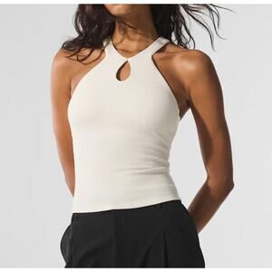 Alo Ribbed Mesmerize Bra Tank Top Keyhole White XS
